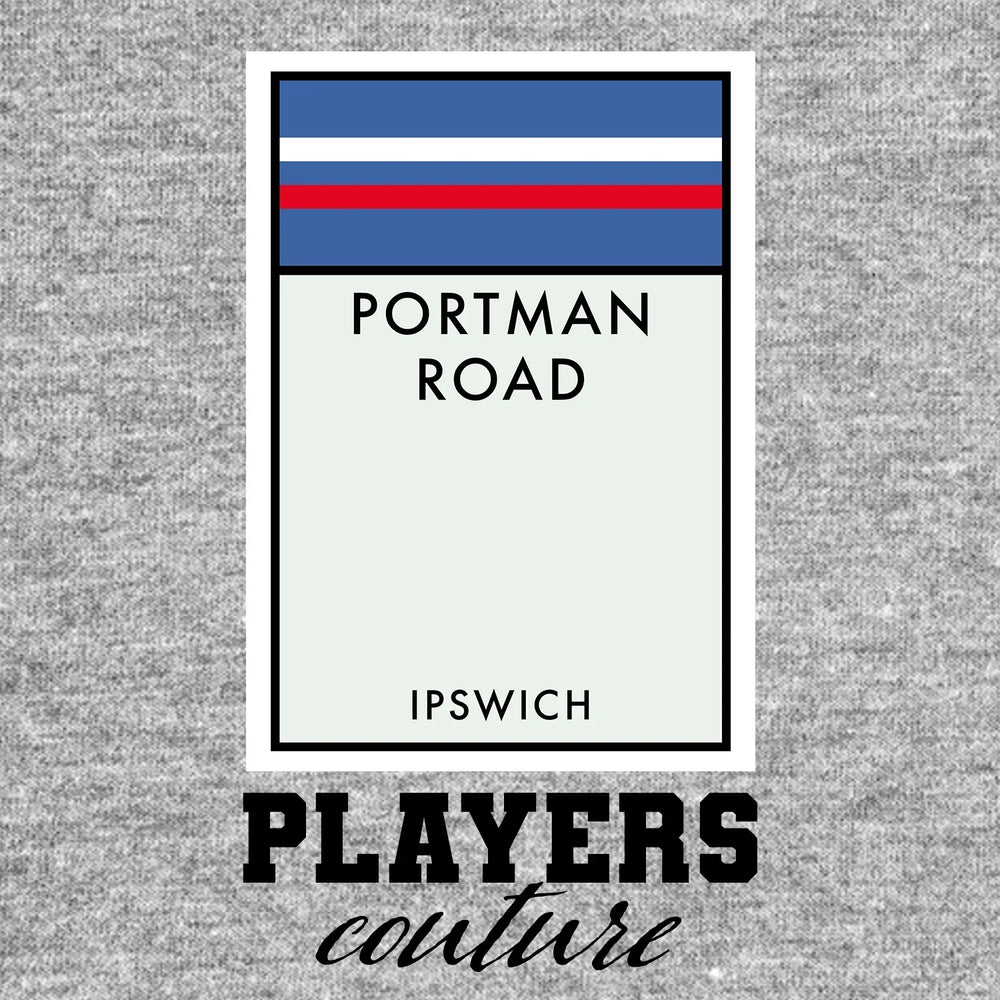 Ipswich Town Monopoly Card hoodie – grey men's hoodie with black Ipswich Town Monopoly Card letters and Players Couture logo