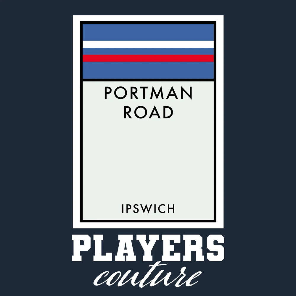 Ipswich Town Monopoly Card hoodie – navy men's hoodie with white Ipswich Town Monopoly Card letters and Players Couture logo