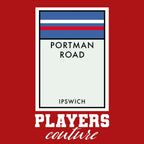 Ipswich Town Monopoly Card hoodie – red men's hoodie with white Ipswich Town Monopoly Card letters and Players Couture logo