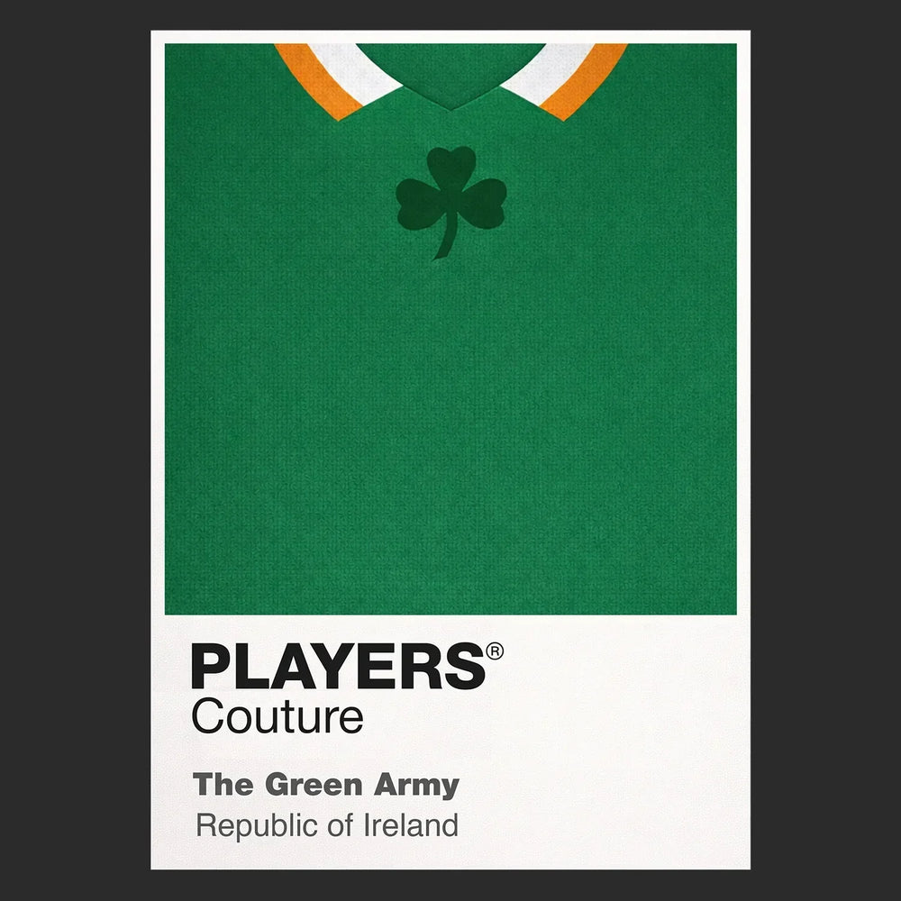 Ireland Classic Football Shirt Colours Frame Men's T-Shirt – black close-up detail shot of the Ireland Players Couture logo