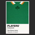 Ireland Classic Football Shirt Colours Frame Men's T-Shirt – black close-up detail shot of the Ireland Players Couture logo