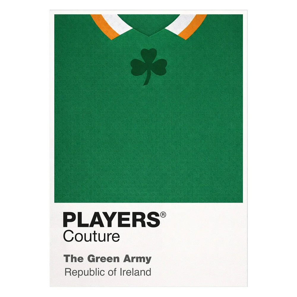 Ireland Classic Football Shirt Colours Frame Men's T-Shirt – white close-up detail shot of the Ireland Players Couture logo