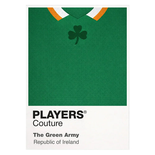 Ireland Classic Football Shirt Colours Frame Men's T-Shirt – white close-up detail shot of the Ireland Players Couture logo