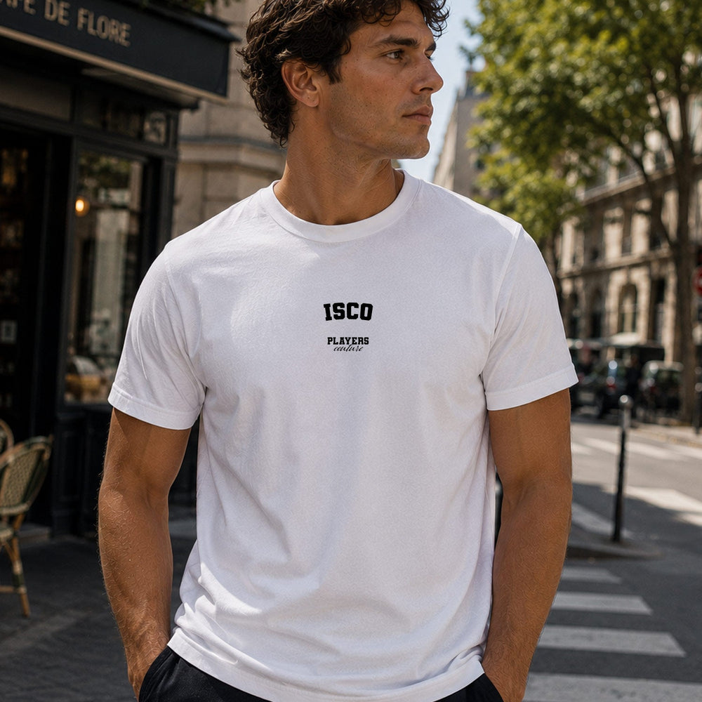 Isco Men's T-Shirt — lifestyle photo, White t-shirt