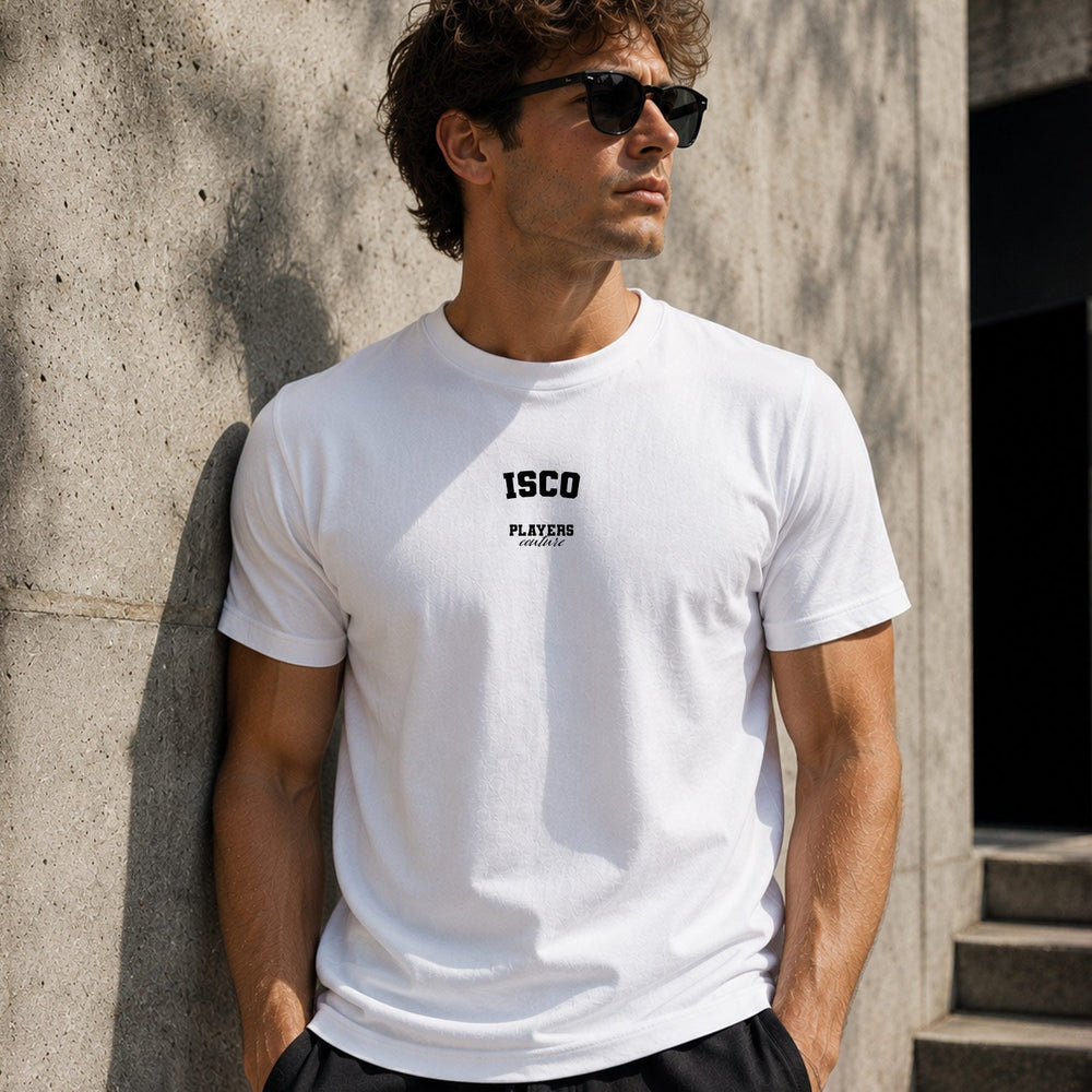 Isco Men's T-Shirt — lifestyle photo, White t-shirt