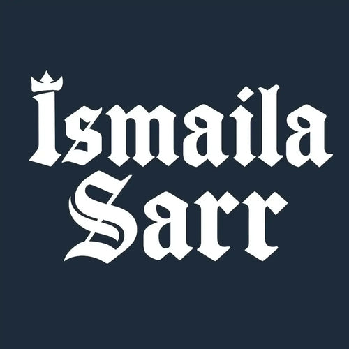 Ismaila Sarr Logo Men's T-Shirt – navy close-up detail shot of the Ismaila Sarr Players Couture logo design