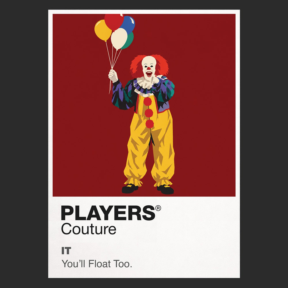 IT 1990 Tim Curry's Pennywise holding a red balloon beneath the streets of Derry Icon Frame artwork in black