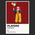 IT 1990 Tim Curry's Pennywise holding a red balloon beneath the streets of Derry Icon Frame artwork in black
