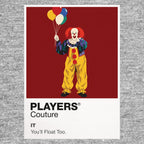 IT 1990 Tim Curry's Pennywise holding a red balloon beneath the streets of Derry Icon Frame artwork in grey