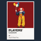 IT 1990 Tim Curry's Pennywise holding a red balloon beneath the streets of Derry Icon Frame artwork in navy
