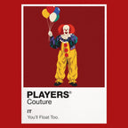 IT 1990 Tim Curry's Pennywise holding a red balloon beneath the streets of Derry Icon Frame artwork in red