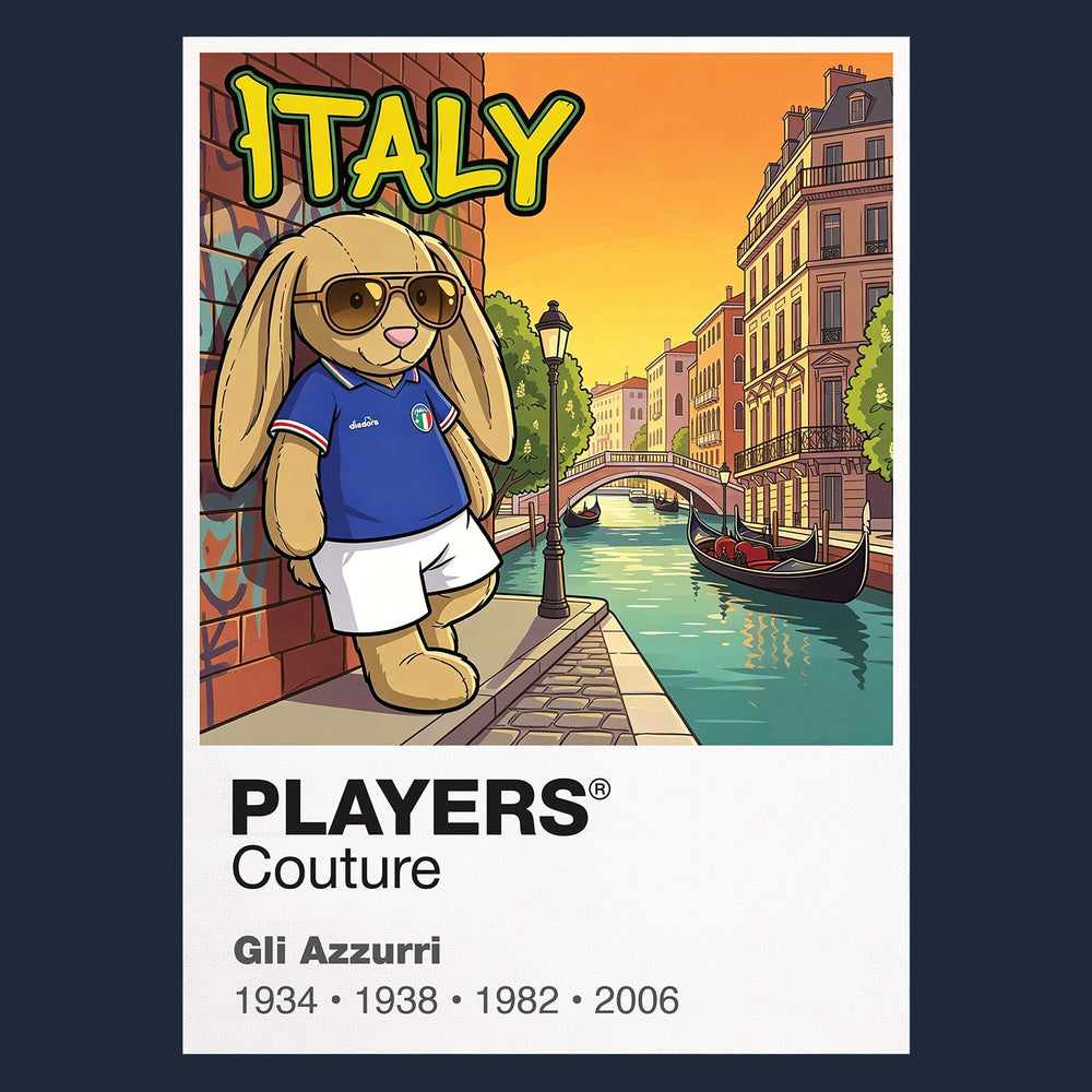 Italy Football Cool Bunny Men's T-Shirt – Italy football cool bunny artwork close-up on Navy – Players Couture