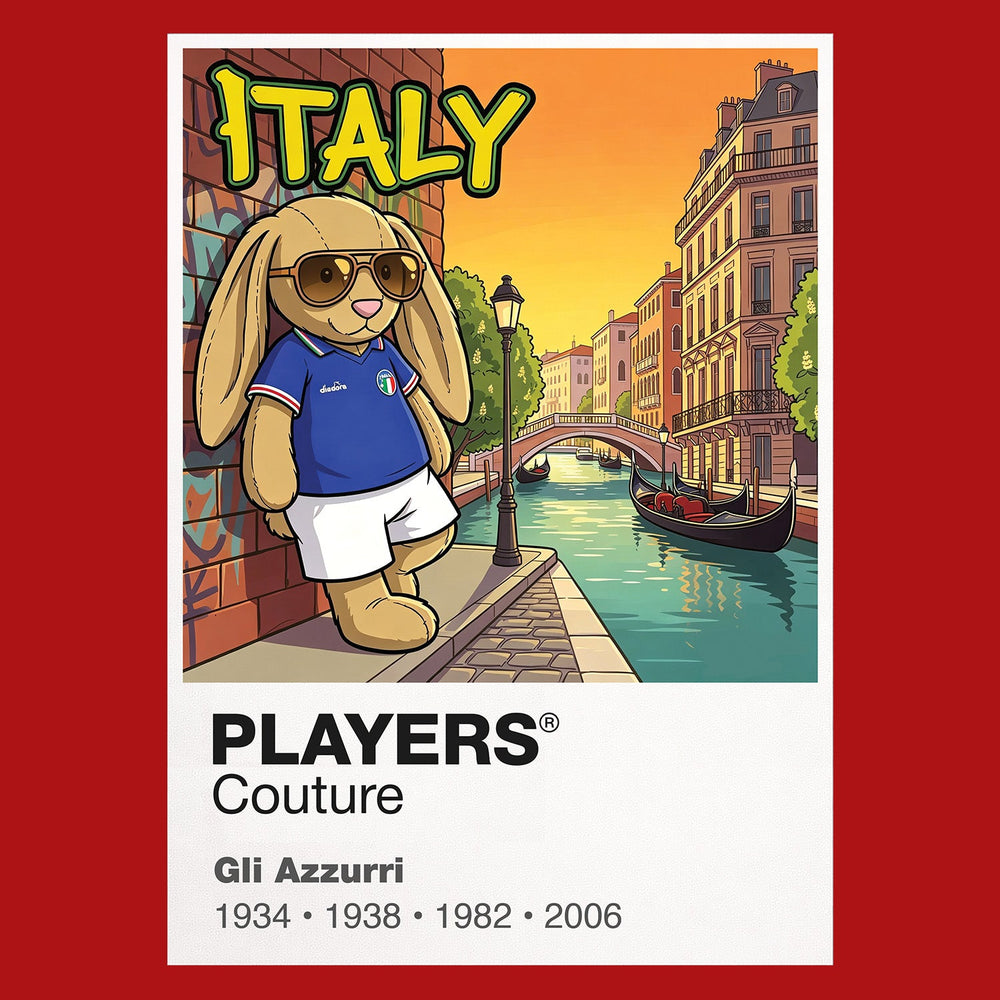 Italy Football Cool Bunny Men's Hoodie – Italy football cool bunny artwork close-up on Red – Players Couture