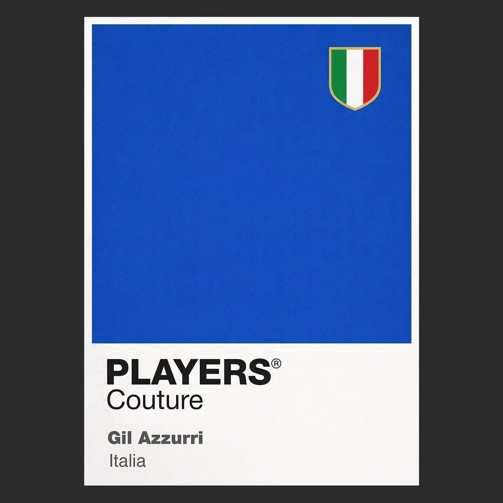 Italy Classic Football Shirt Colours Frame Men's T-Shirt – black close-up detail shot of the Italy Players Couture logo
