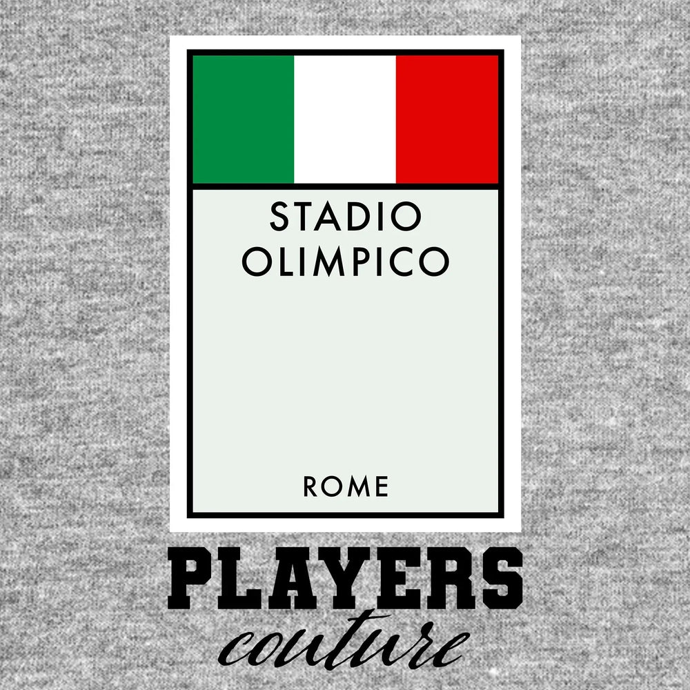 Italy Monopoly Card hoodie – grey men's hoodie with black Italy Monopoly Card letters and Players Couture logo on the chest