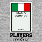 Italy Monopoly Card hoodie – grey men's hoodie with black Italy Monopoly Card letters and Players Couture logo on the chest