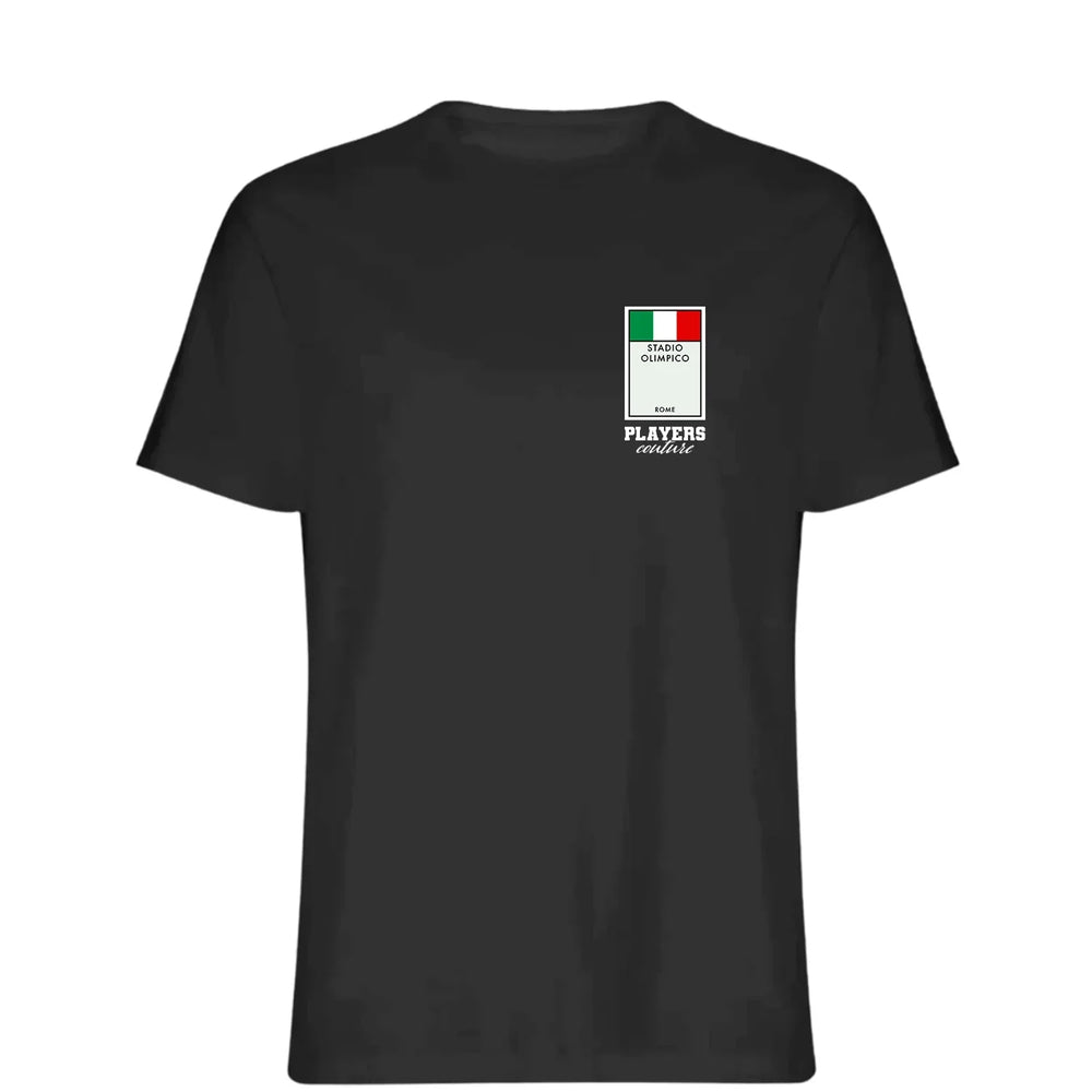 Italy Monopoly Card t-shirt – grey men's t-shirt with black Italy Monopoly Card letters and Players Couture logo on the chest