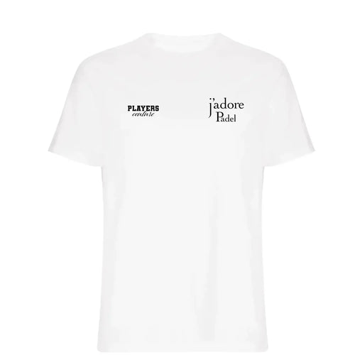 J'adore Padel t-shirt – white men's t-shirt featuring the J'adore Padel Players Couture logo