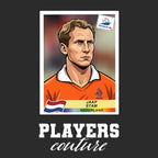 Jaap Stam World Cup Sticker Men's T-Shirt – black close-up detail shot of the Jaap Stam World Cup Players Couture logo design