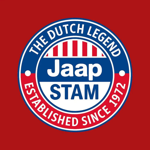 Jaap Stam Logo Men's Hoodie – red close-up detail shot of the Jaap Stam Players Couture logo design