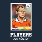 Jaap Stam World Cup Sticker Men's T-Shirt – navy close-up detail shot of the Jaap Stam World Cup Players Couture logo design