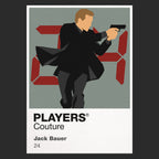Jack Bauer Jack Bauer with tactical shoulder bag and pistol against the ticking digital clock Icon Frame artwork in black