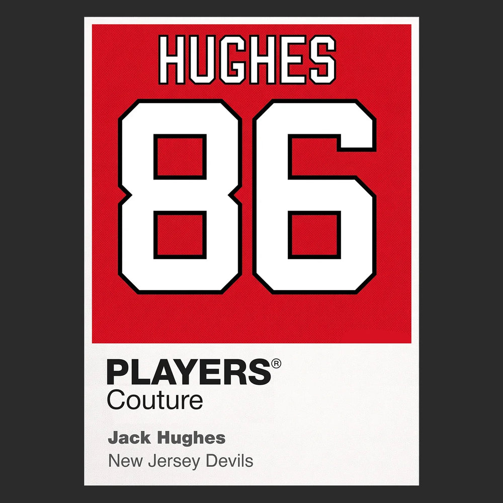 Jack Hughes 86 Jersey Frame Men's T-Shirt – black close-up detail shot of the Jack Hughes 86 Players Couture logo design