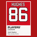 Jack Hughes 86 Jersey Frame Men's T-Shirt – red close-up detail shot of the Jack Hughes 86 Players Couture logo design