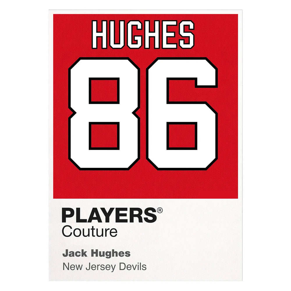 Jack Hughes 86 Jersey Frame Men's T-Shirt – white close-up detail shot of the Jack Hughes Players Couture logo design