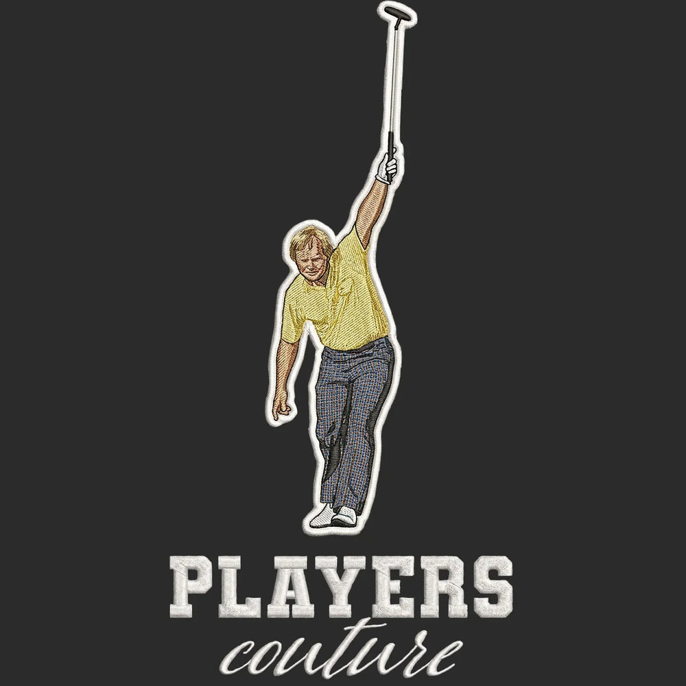 Jack Nicklaus Badge Men's T-Shirt – black close-up detail shot of the Jack Nicklaus Players Couture logo design