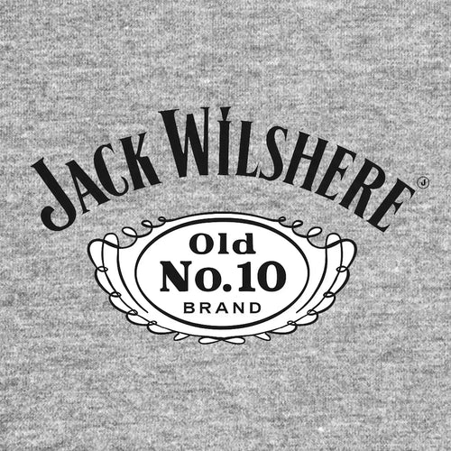 Jack Wilshire Logo Men's T-Shirt – grey close-up detail shot of the Jack Wilshire Players Couture logo design
