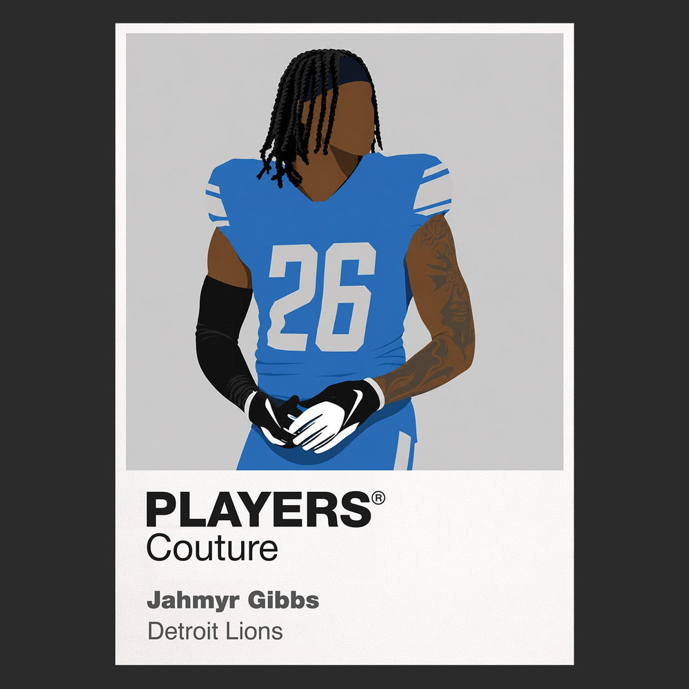 Jahmyr Gibbs Detroit Lions black Icon Frame artwork detail