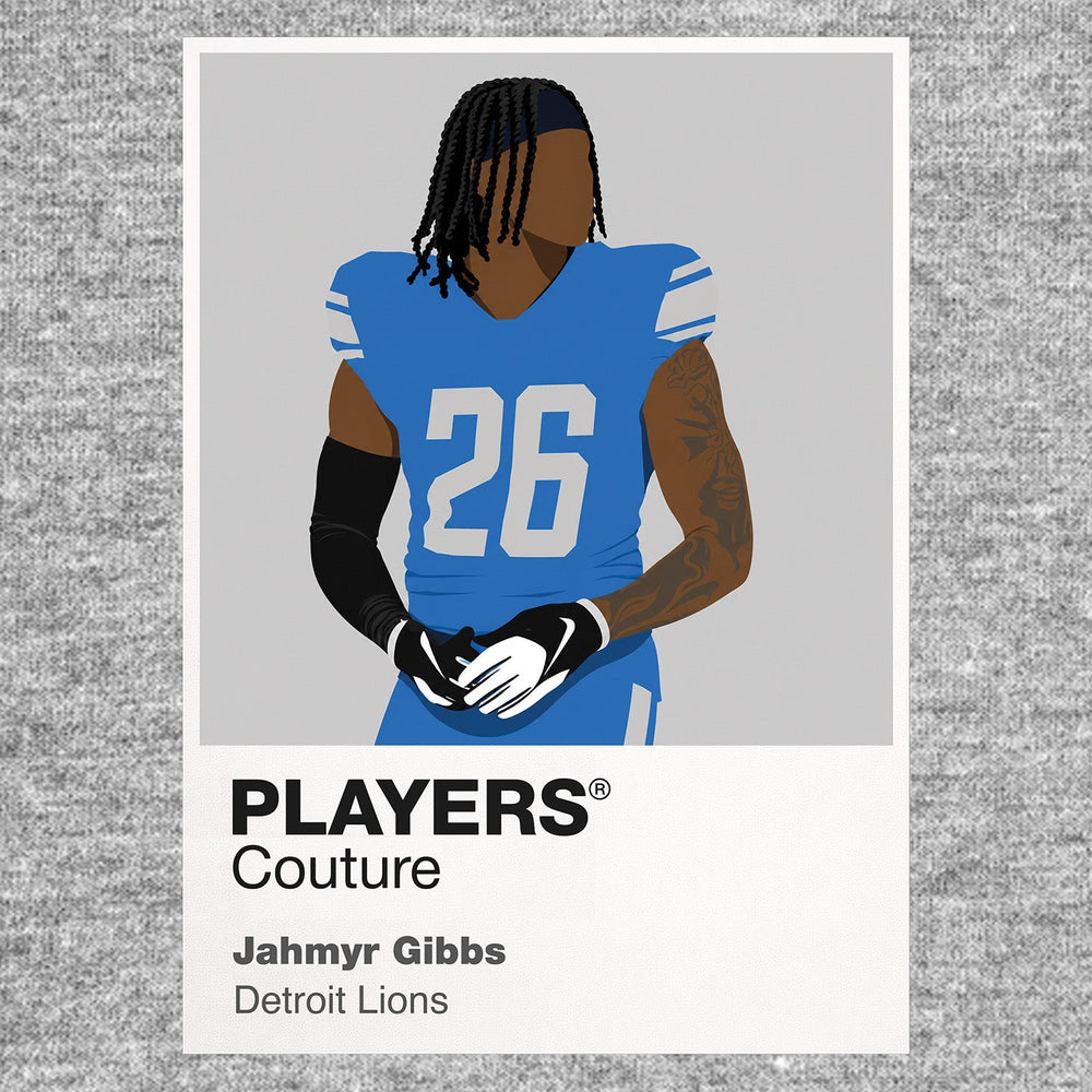 Jahmyr Gibbs Detroit Lions grey Icon Frame artwork detail