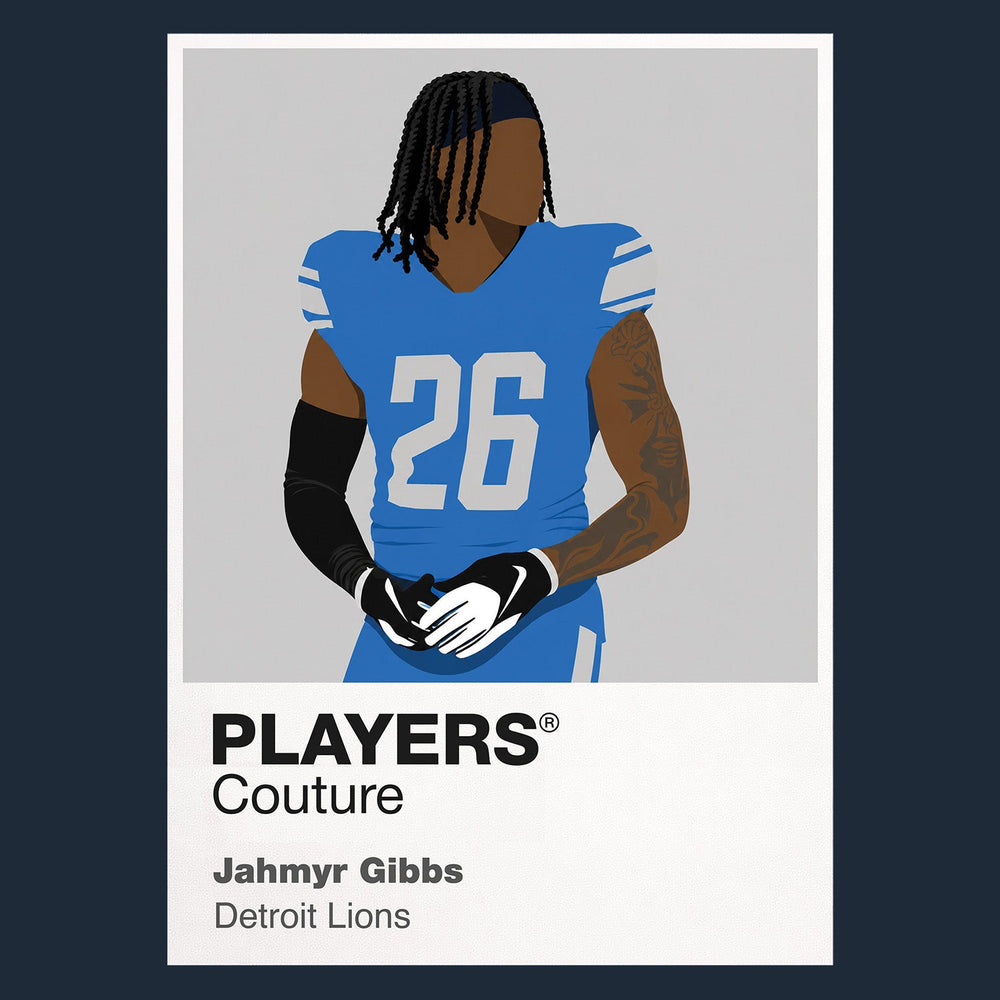 Jahmyr Gibbs Detroit Lions navy Icon Frame artwork detail
