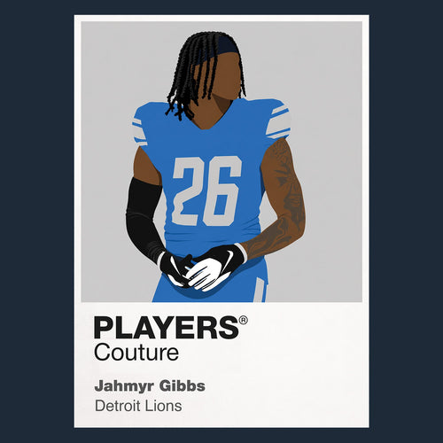 Jahmyr Gibbs Detroit Lions navy Icon Frame artwork detail