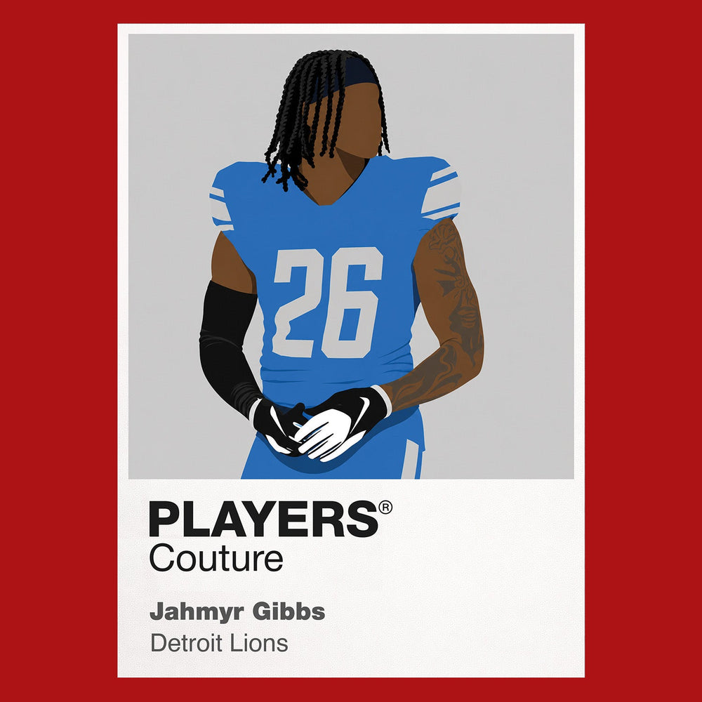 Jahmyr Gibbs Detroit Lions red Icon Frame artwork detail