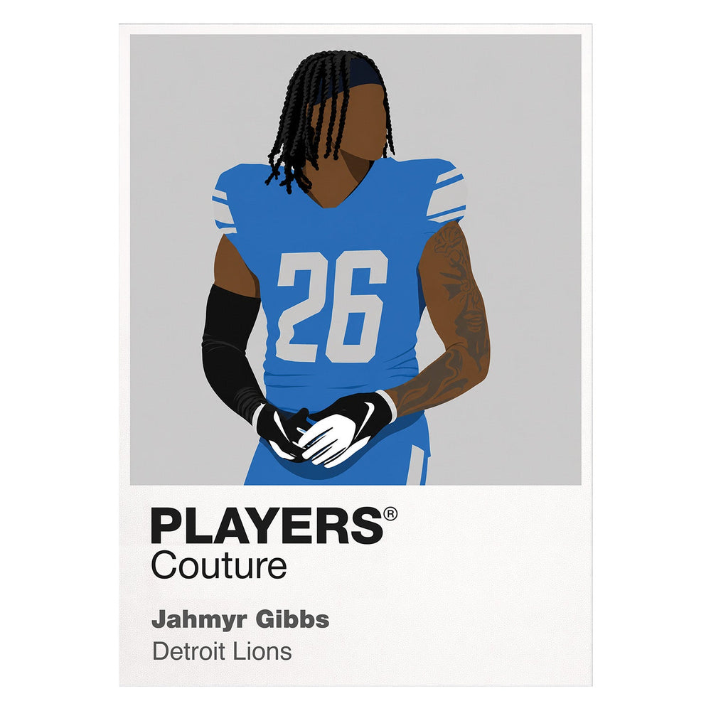 Jahmyr Gibbs Detroit Lions white Icon Frame artwork detail