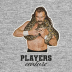 Jake The Snake Roberts Badge Men's Hoodie – black close-up detail shot of the Jake The Snake Roberts Players Couture logo