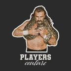 Jake The Snake Roberts Badge Men's Hoodie – white close-up detail shot of the Jake The Snake Roberts Players Couture logo