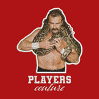 Jake The Snake Roberts Badge Men's Hoodie – white close-up detail shot of the Jake The Snake Roberts Players Couture logo