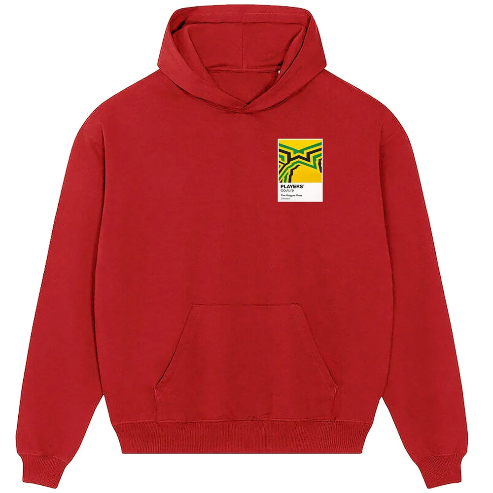 Jamaica hoodie – red men's hoodie featuring the Jamaica Players Couture logo