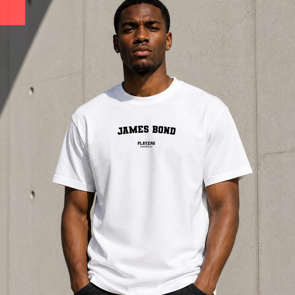 James Bond white men's T-shirt lifestyle photograph 1