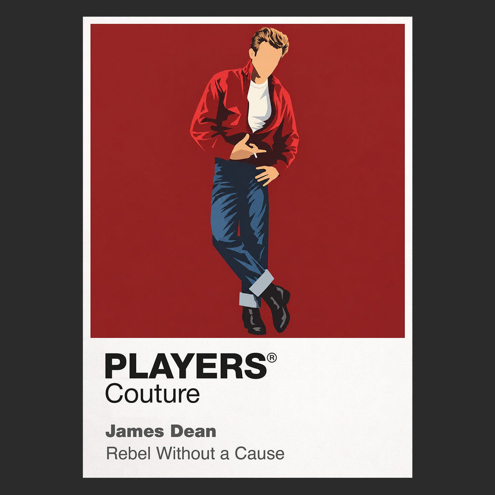 James Dean – Rebel Without a Cause Jim Stark in red windbreaker against the night-time observatory and Los Angeles skyline Icon Frame artwork in black