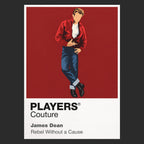 James Dean – Rebel Without a Cause Jim Stark in red windbreaker against the night-time observatory and Los Angeles skyline Icon Frame artwork in black