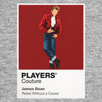 James Dean – Rebel Without a Cause Jim Stark in red windbreaker against the night-time observatory and Los Angeles skyline Icon Frame artwork in grey