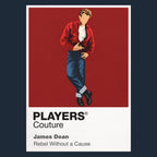 James Dean – Rebel Without a Cause Jim Stark in red windbreaker against the night-time observatory and Los Angeles skyline Icon Frame artwork in navy