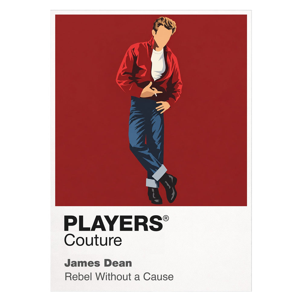 James Dean – Rebel Without a Cause Jim Stark in red windbreaker against the night-time observatory and Los Angeles skyline Icon Frame artwork on white