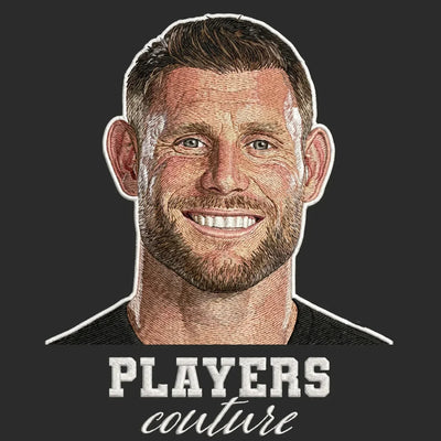 James Milner Badge Men's Hoodie – black close-up detail shot of the James Milner Players Couture logo design