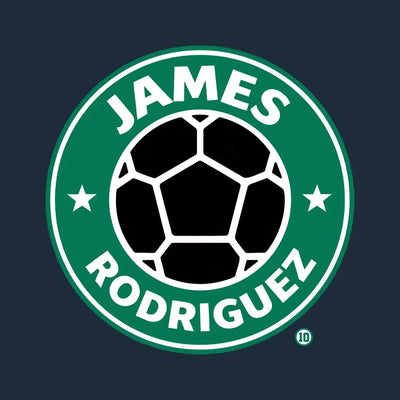 James Rodriguez Logo Men's Hoodie – navy close-up detail shot of the James Rodriguez Players Couture logo design