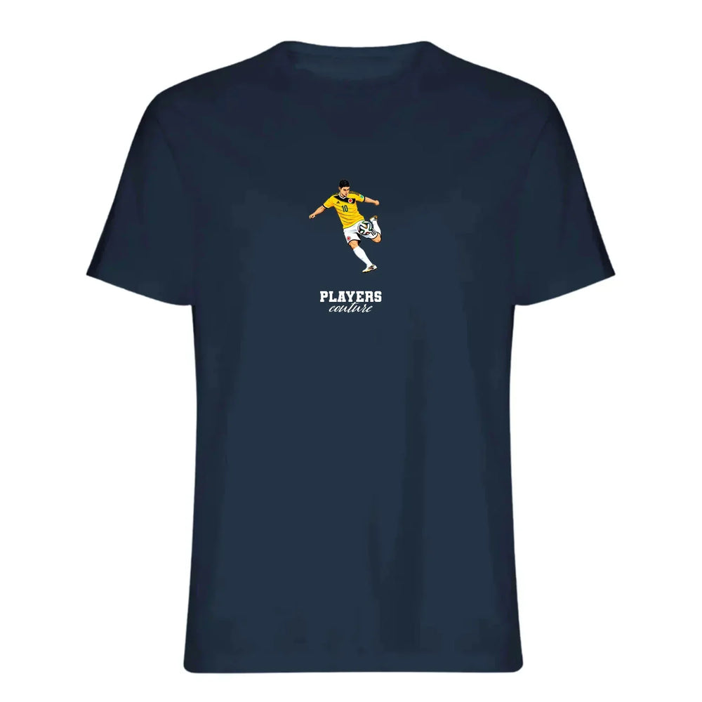 James Rodriguez Icon t-shirt – navy men's t-shirt with white James Rodriguez Icon letters and Players Couture logo on the